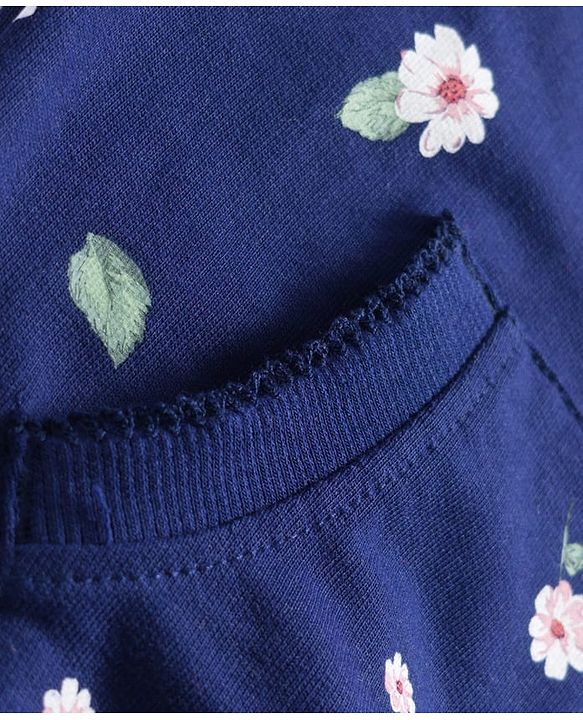 Babyhug Cotton Knit Full Sleeves Pullover Sweatshirt with Floral Print - Navy Blue