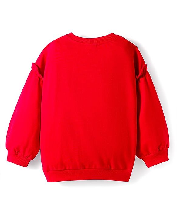 Babyhug Cotton Knit Full Sleeves Sweatshirt With Animal Applique & Text Print - Red