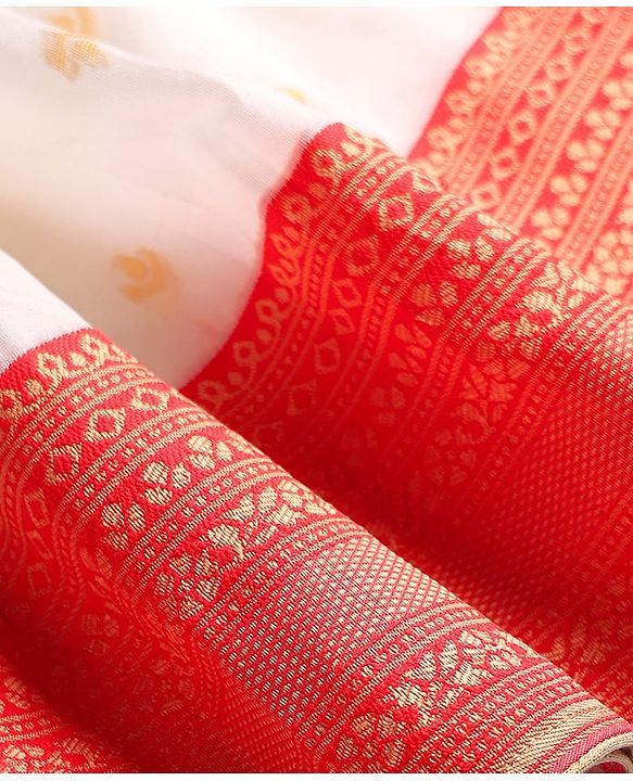 Babyhug Woven Half Puffed  Sleeves  Pattu Pavada Lehenga Choli Set with Neck Embroidery - Red & Beige