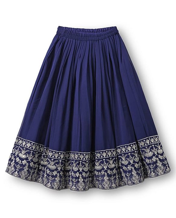 Babyhug Georgette Woven Three Fourth Sleeves Lehenga & Choli With Jacket Set Lace & Embroidery Detailing - Navy Blue
