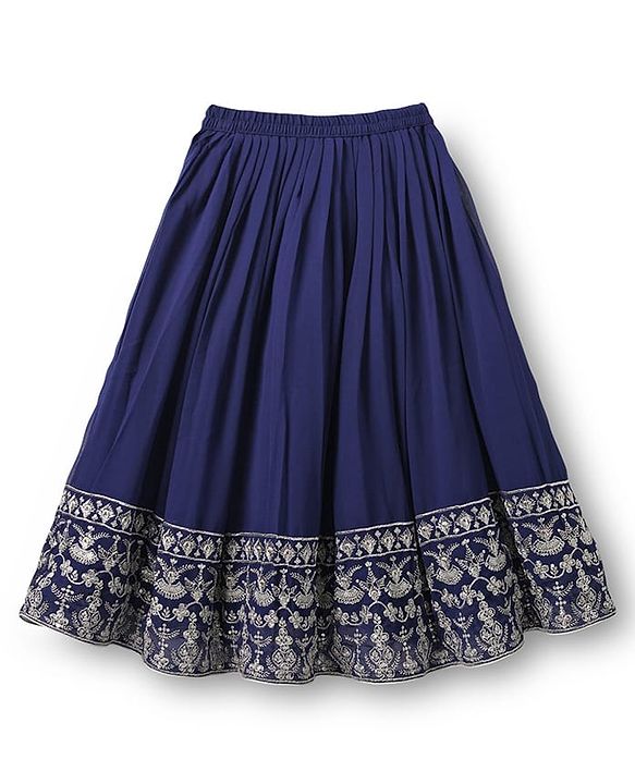 Babyhug Georgette Woven Three Fourth Sleeves Lehenga & Choli With Jacket Set Lace & Embroidery Detailing - Navy Blue
