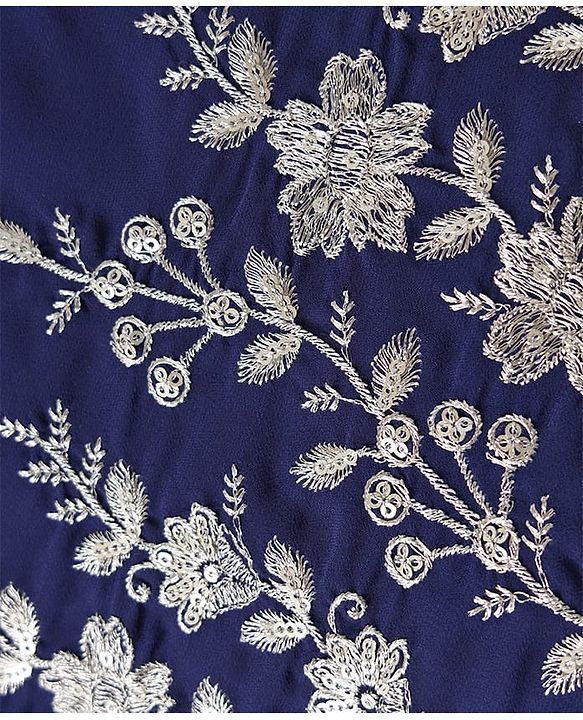 Babyhug Georgette Woven Three Fourth Sleeves Lehenga & Choli With Jacket Set Lace & Embroidery Detailing - Navy Blue