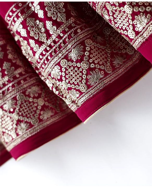 Babyhug Georgette Woven Frill Sleeves Lehenga Choli and Dupatta Set with Embroidery - Maroon