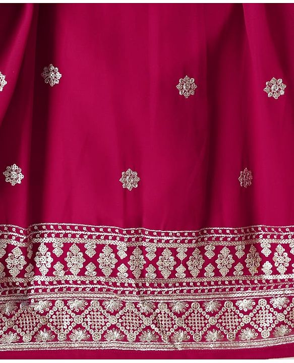 Babyhug Georgette Woven Frill Sleeves Lehenga Choli and Dupatta Set with Embroidery - Maroon