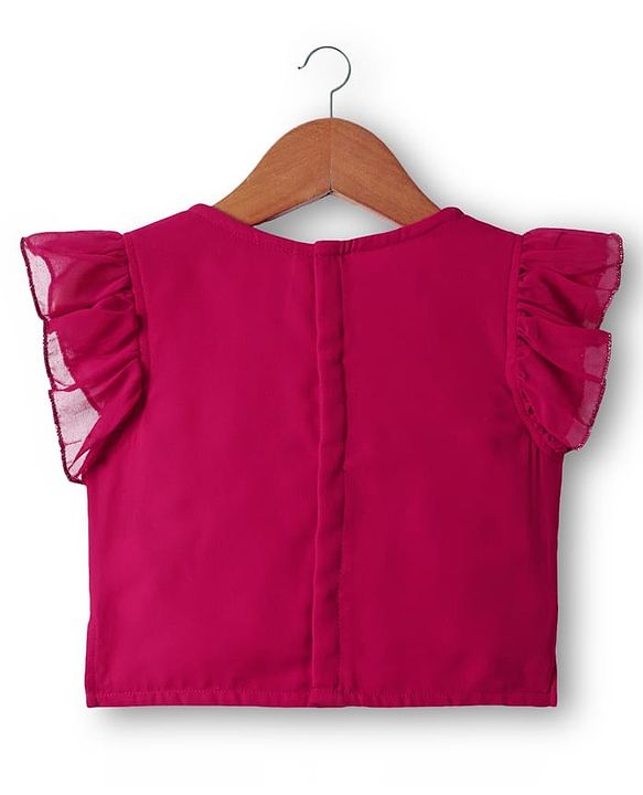 Babyhug Georgette Woven Frill Sleeves Lehenga Choli and Dupatta Set with Embroidery - Maroon