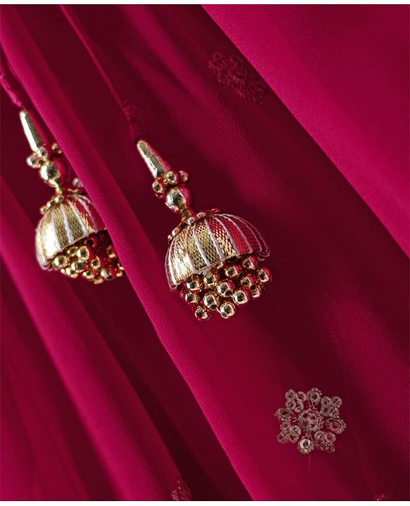 Babyhug Georgette Woven Frill Sleeves Lehenga Choli and Dupatta Set with Embroidery - Maroon