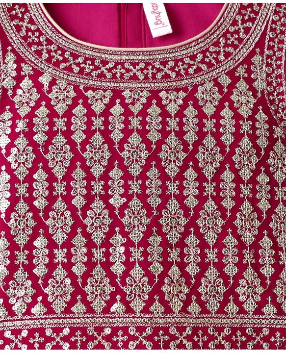 Babyhug Georgette Woven Frill Sleeves Lehenga Choli and Dupatta Set with Embroidery - Maroon