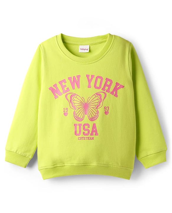 Babyhug Cotton Knit Full Sleeves Butterfly Printed Sweatshirts Pack of 2 - Light Green & Dark Pink