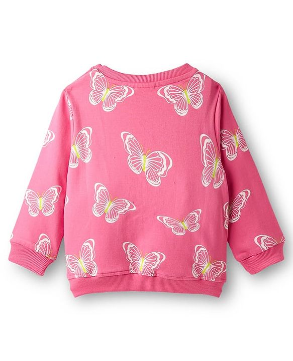 Babyhug Cotton Knit Full Sleeves Butterfly Printed Sweatshirts Pack of 2 - Light Green & Dark Pink