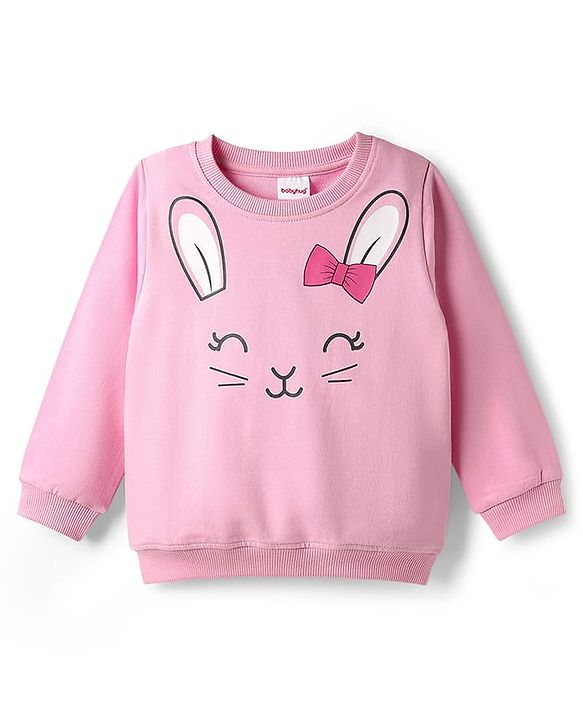 Babyhug Cotton Knit Full Sleeves Sweatshirts With Bunny Graphics Pack of 2 - Pink & Blue