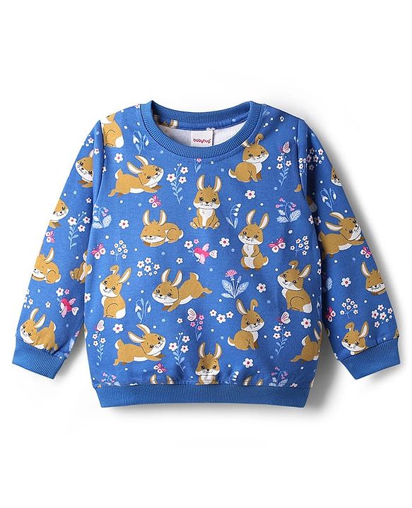 Babyhug Cotton Knit Full Sleeves Sweatshirts With Bunny Graphics Pack of 2 - Pink & Blue