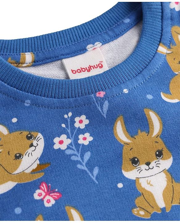 Babyhug Cotton Knit Full Sleeves Sweatshirts With Bunny Graphics Pack of 2 - Pink & Blue