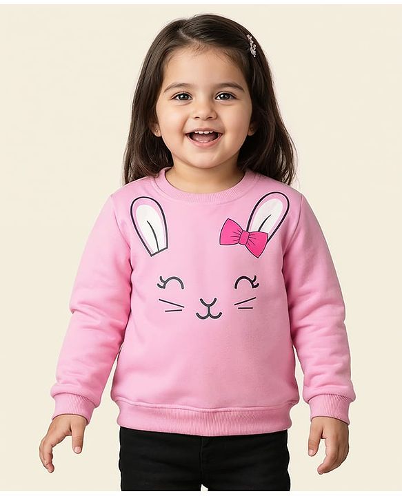 Babyhug Cotton Knit Full Sleeves Sweatshirts With Bunny Graphics Pack of 2 - Pink & Blue
