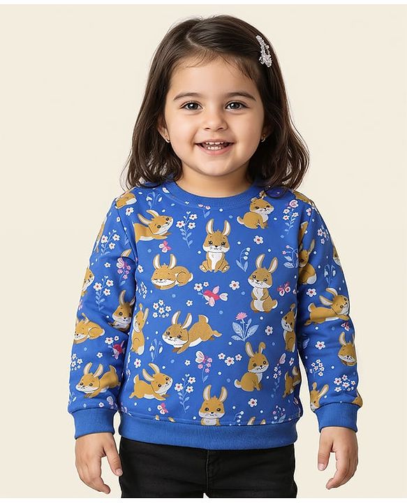 Babyhug Cotton Knit Full Sleeves Sweatshirts With Bunny Graphics Pack of 2 - Pink & Blue