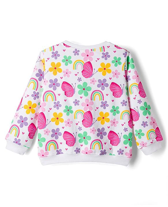 Babyhug Cotton Knit Full Sleeves Sweatshirts With Floral & Butterfly Graphics Pack of 2 - Navy Blue & White