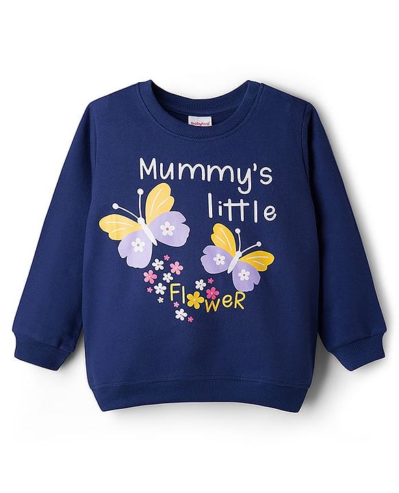 Babyhug Cotton Knit Full Sleeves Sweatshirts With Floral & Butterfly Graphics Pack of 2 - Navy Blue & White