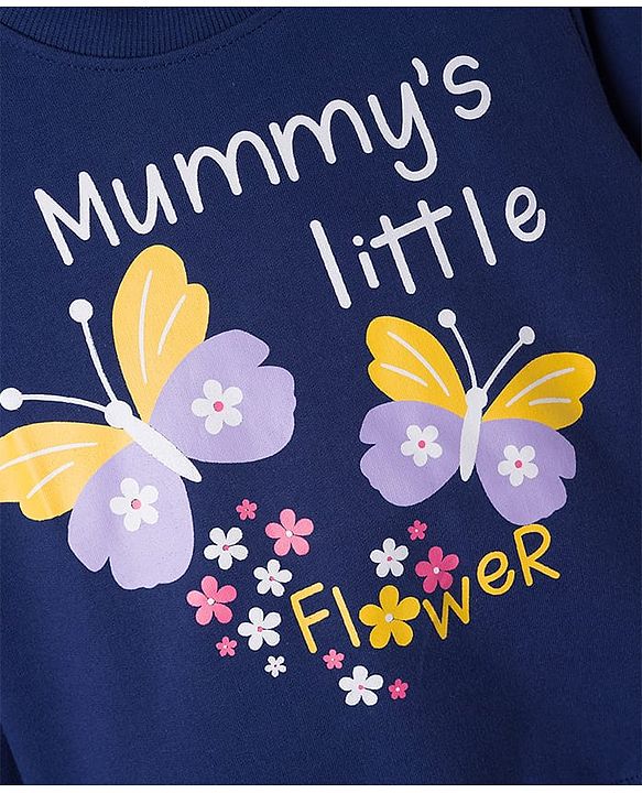 Babyhug Cotton Knit Full Sleeves Sweatshirts With Floral & Butterfly Graphics Pack of 2 - Navy Blue & White