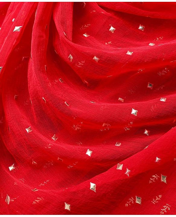 Babyhug Woven Half Sleeves Tierred Lehenga Choli & Dupatta Set with Foil Print & Lace Detailing - Red