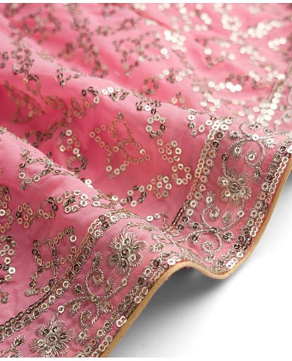 Babyhug Woven Flutter Sleeves Choli Lehenga & Dupatta Set With Sequin Detailing - Pink