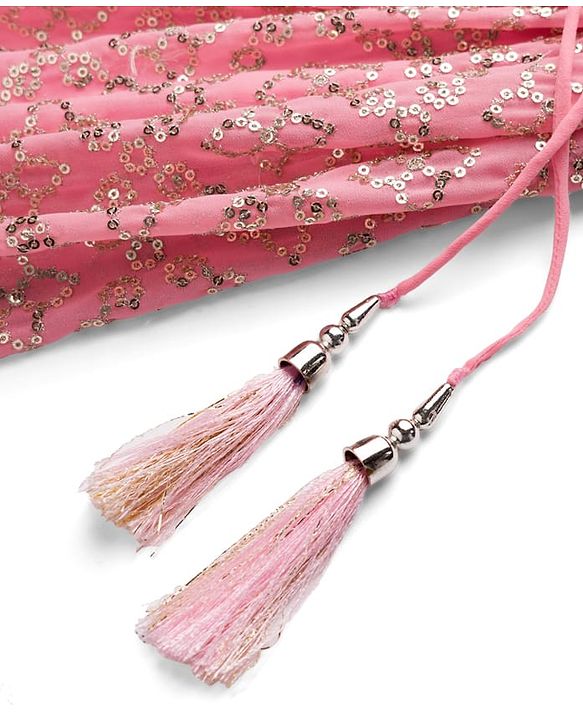 Babyhug Woven Flutter Sleeves Choli Lehenga & Dupatta Set With Sequin Detailing - Pink