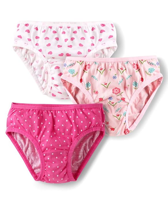 Babyhug 100% Cotton Hearts Polka Dots & Floral Printed Panties Pack Of 3 - Multi Colour