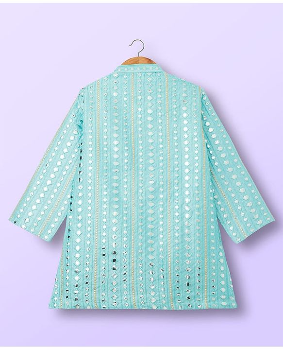 Babyhug Woven Full Sleeves Kurta Pajama Set With Embriodery - Aqua
