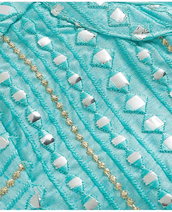 Babyhug Woven Full Sleeves Kurta Pajama Set With Embriodery - Aqua