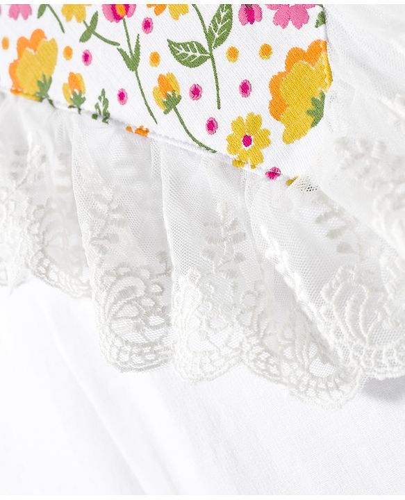 Babyhug Cotton Knit Full Sleeves Sweatshirt with Floral Print & Frill Detailing - White
