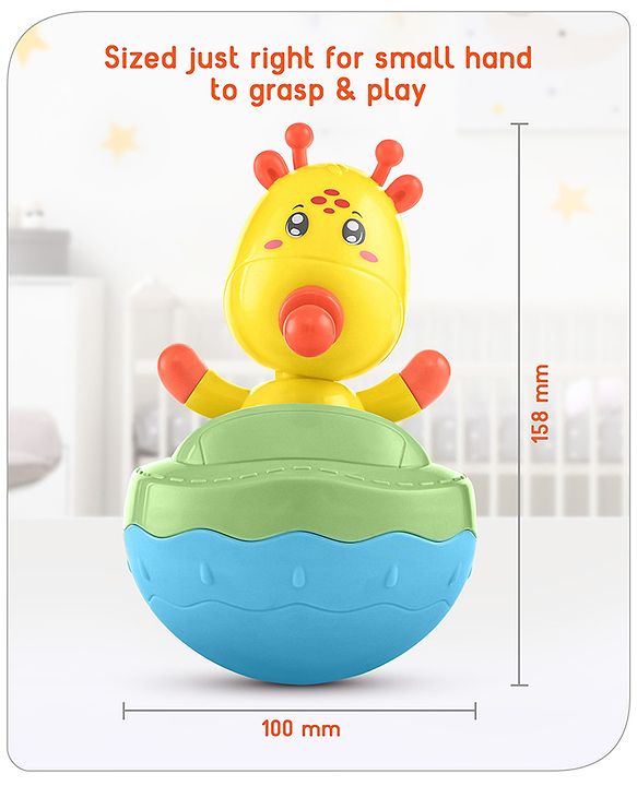 Babyhug Giraffe on Boat Roly Poly Toy |Push and Shake| Attachable Face with Rocking Base|Wobbling Bell Sounds For 6 Months+|  Child Safe Material| Gifting Toy| BIS Certified