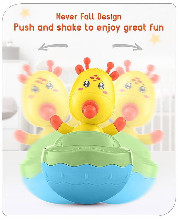Babyhug Giraffe on Boat Roly Poly Toy |Push and Shake| Attachable Face with Rocking Base|Wobbling Bell Sounds For 6 Months+|  Child Safe Material| Gifting Toy| BIS Certified