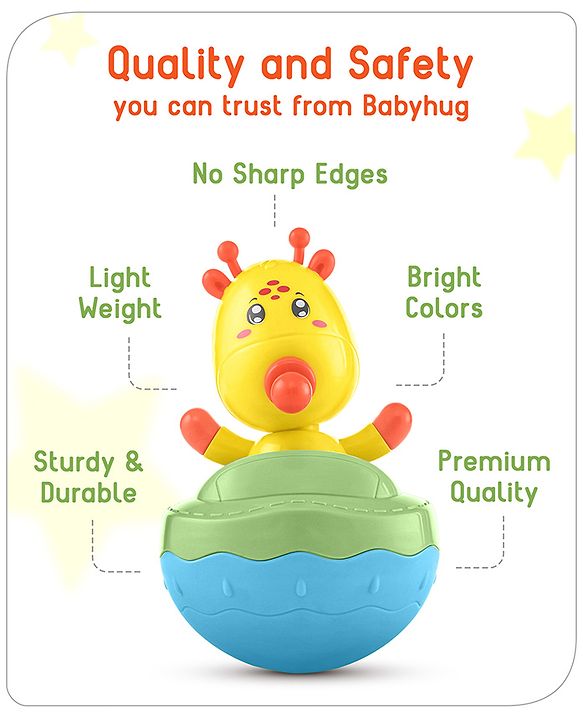 Babyhug Giraffe on Boat Roly Poly Toy |Push and Shake| Attachable Face with Rocking Base|Wobbling Bell Sounds For 6 Months+|  Child Safe Material| Gifting Toy| BIS Certified