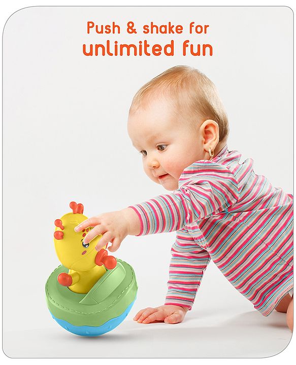 Babyhug Giraffe on Boat Roly Poly Toy |Push and Shake| Attachable Face with Rocking Base|Wobbling Bell Sounds For 6 Months+|  Child Safe Material| Gifting Toy| BIS Certified