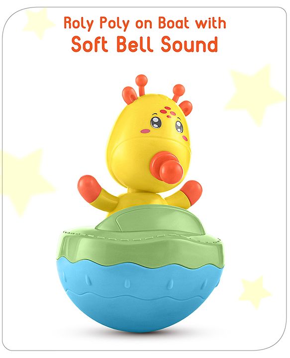 Babyhug Giraffe on Boat Roly Poly Toy |Push and Shake| Attachable Face with Rocking Base|Wobbling Bell Sounds For 6 Months+|  Child Safe Material| Gifting Toy| BIS Certified