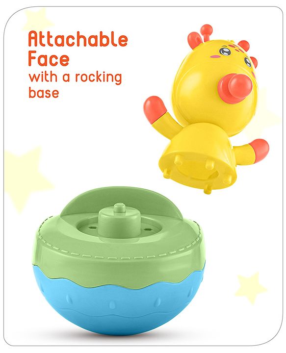 Babyhug Giraffe on Boat Roly Poly Toy |Push and Shake| Attachable Face with Rocking Base|Wobbling Bell Sounds For 6 Months+|  Child Safe Material| Gifting Toy| BIS Certified