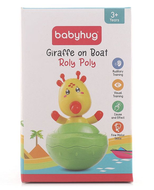 Babyhug Giraffe on Boat Roly Poly Toy |Push and Shake| Attachable Face with Rocking Base|Wobbling Bell Sounds For 6 Months+|  Child Safe Material| Gifting Toy| BIS Certified