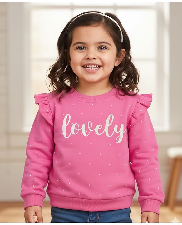 Babyhug Cotton Knit Full Sleeves Sweatshirt With Polka Dot Print - Pink