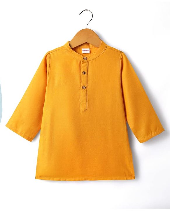 Babyhug Woven Full Sleeves Kurta Pajama With Printed Jacket - Mustard