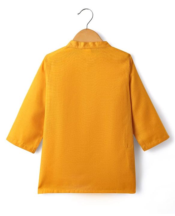 Babyhug Woven Full Sleeves Kurta Pajama With Printed Jacket - Mustard