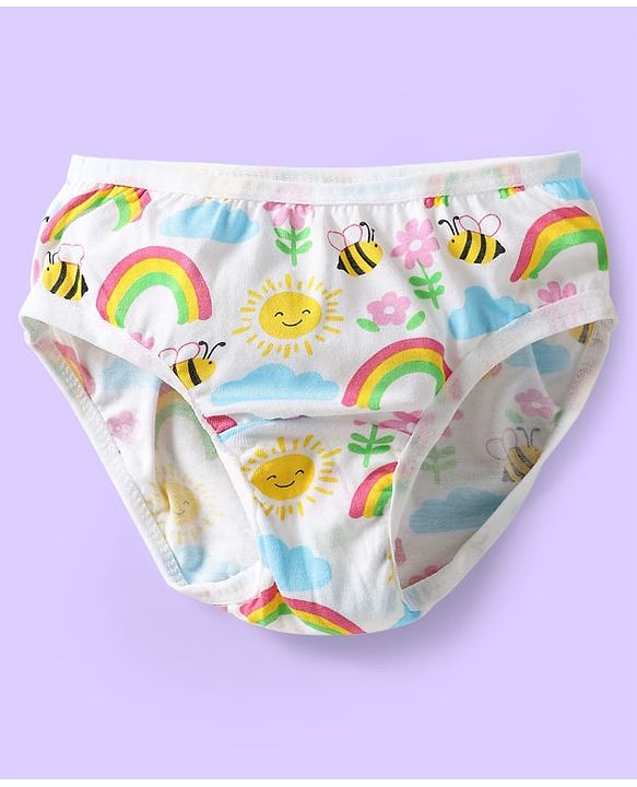 Babyhug 100% Cotton Knit Panties With Heart & Rainbow Print Pack of 3 - Pink Light Blue & White