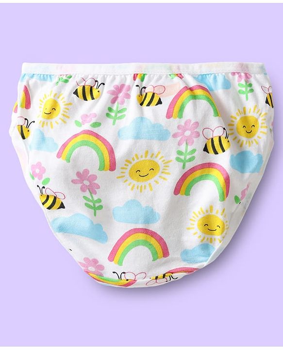 Babyhug 100% Cotton Knit Panties With Heart & Rainbow Print Pack of 3 - Pink Light Blue & White