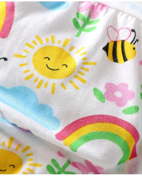 Babyhug 100% Cotton Knit Panties With Heart & Rainbow Print Pack of 3 - Pink Light Blue & White