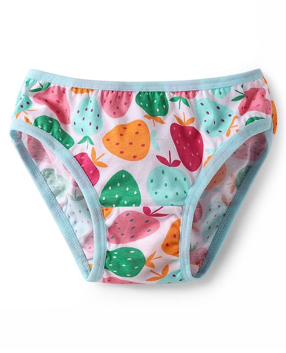 Babyhug 100% Cotton Knit Antibacterial Panties With Polka Dot & Tropical Theme Print Pack Of 3 - Orange Light Blue & Pink