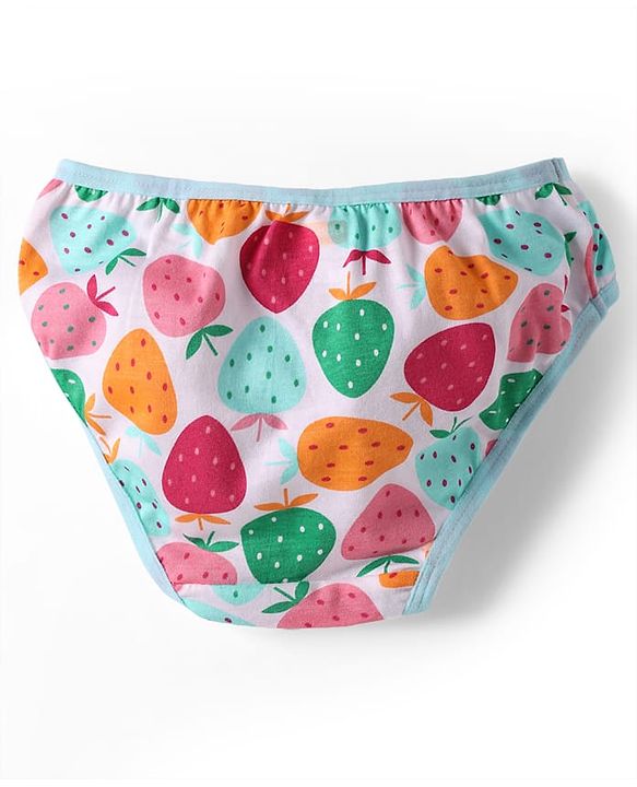 Babyhug 100% Cotton Knit Antibacterial Panties With Polka Dot & Tropical Theme Print Pack Of 3 - Orange Light Blue & Pink