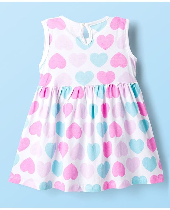 Babyhug Single Jersey Knit Half Sleeves Shrug with Frock with Heart Print Bow Applique & Sling Bag - Pink White & Light Blue