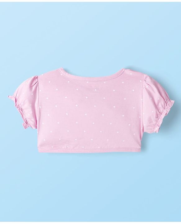 Babyhug Single Jersey Knit Half Sleeves Shrug with Frock with Heart Print Bow Applique & Sling Bag - Pink White & Light Blue
