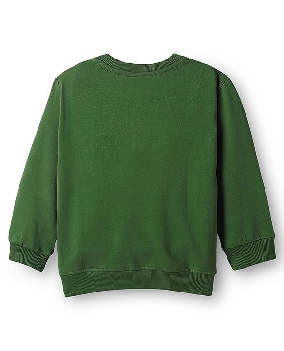 Babyhug Cotton Knit Full Sleeves Sweatshirt with Kangaroo Pockets Text Print & Animal Graphics - Green