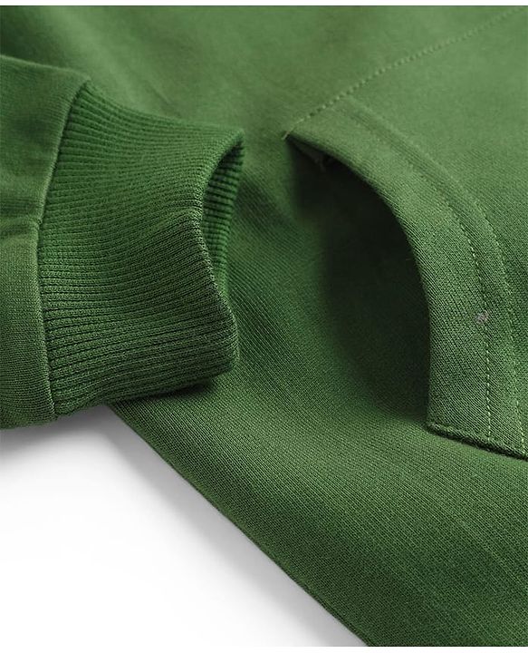 Babyhug Cotton Knit Full Sleeves Sweatshirt with Kangaroo Pockets Text Print & Animal Graphics - Green