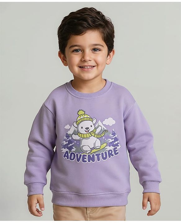 Babyhug Cotton Knit Full Sleeves Sweatshirt with Bear Print - Purple