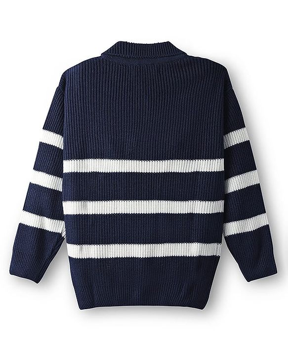 Pine Kids Knit Full Sleeves Pullover Sweater with Stripes - Navy Blue
