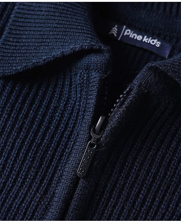 Pine Kids Knit Full Sleeves Pullover Sweater with Stripes - Navy Blue